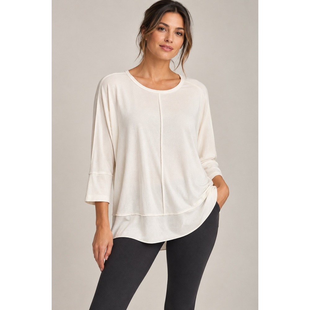 Spanx AirEssentials 3/4 Sleeve Tunic Top Cream Off-White Relaxed Fit Medium